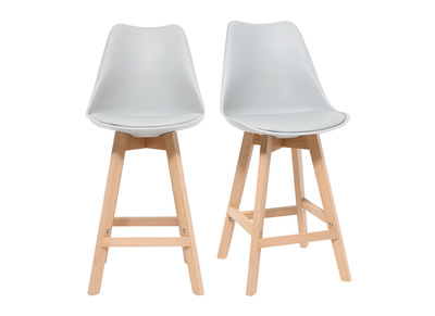 Tabouret de bar design gris clair et bois 65cm lot de deux PAULINE