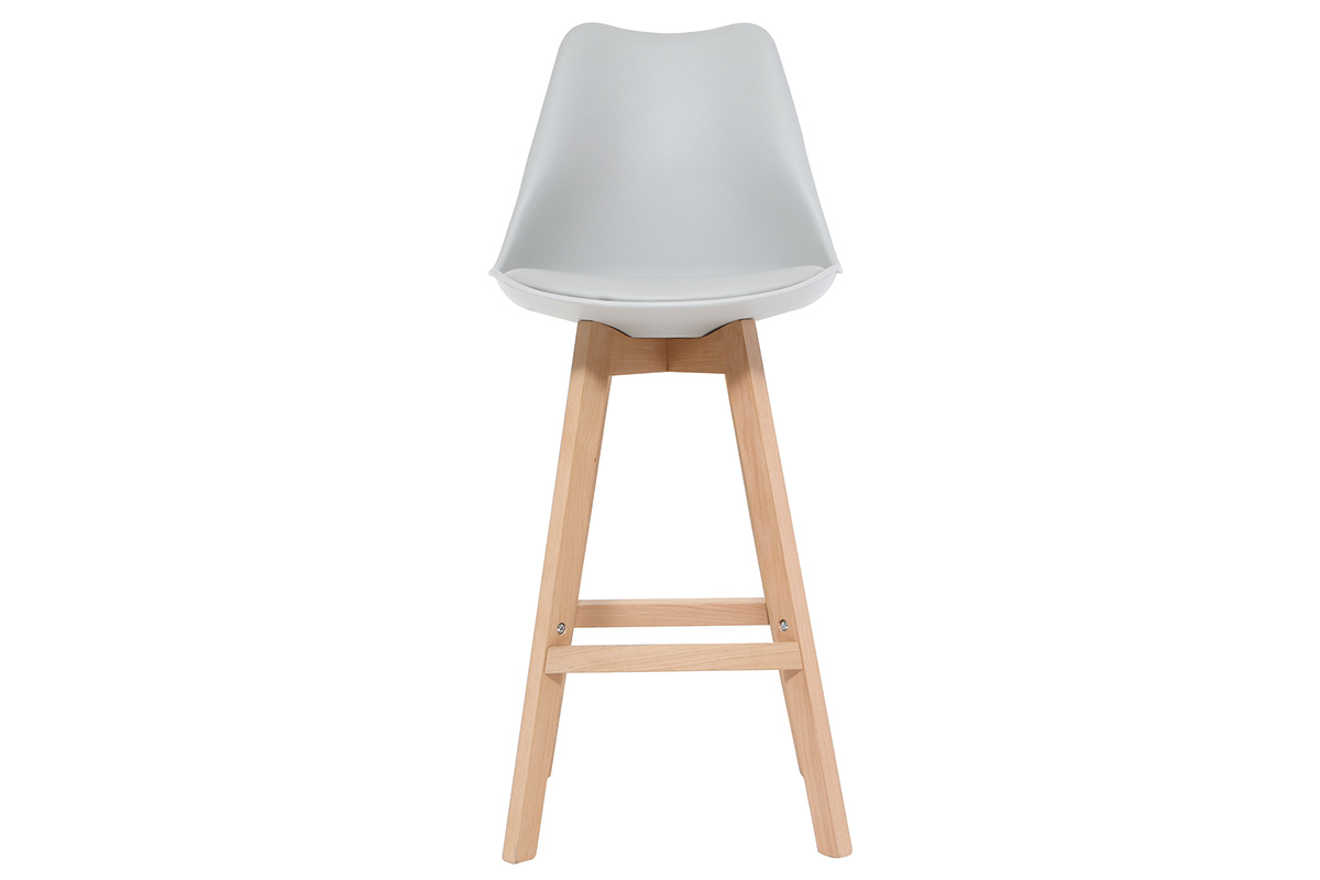 Tabouret de bar design gris clair et bois 75cm (lot de 2) PAULINE