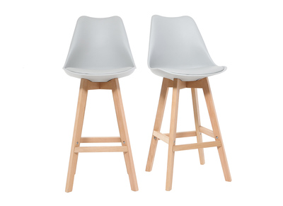 Tabouret de bar design gris clair et bois 75cm  lot de deux PAULINE