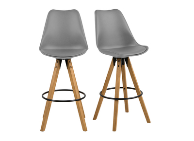 Tabouret de bar design gris fonc&eacute; et bois (lot de 2) NADJA