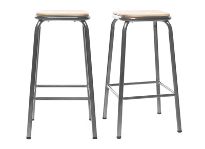 Tabouret de bar design inox et bois clair H65cm lot de 2 MEMPHIS