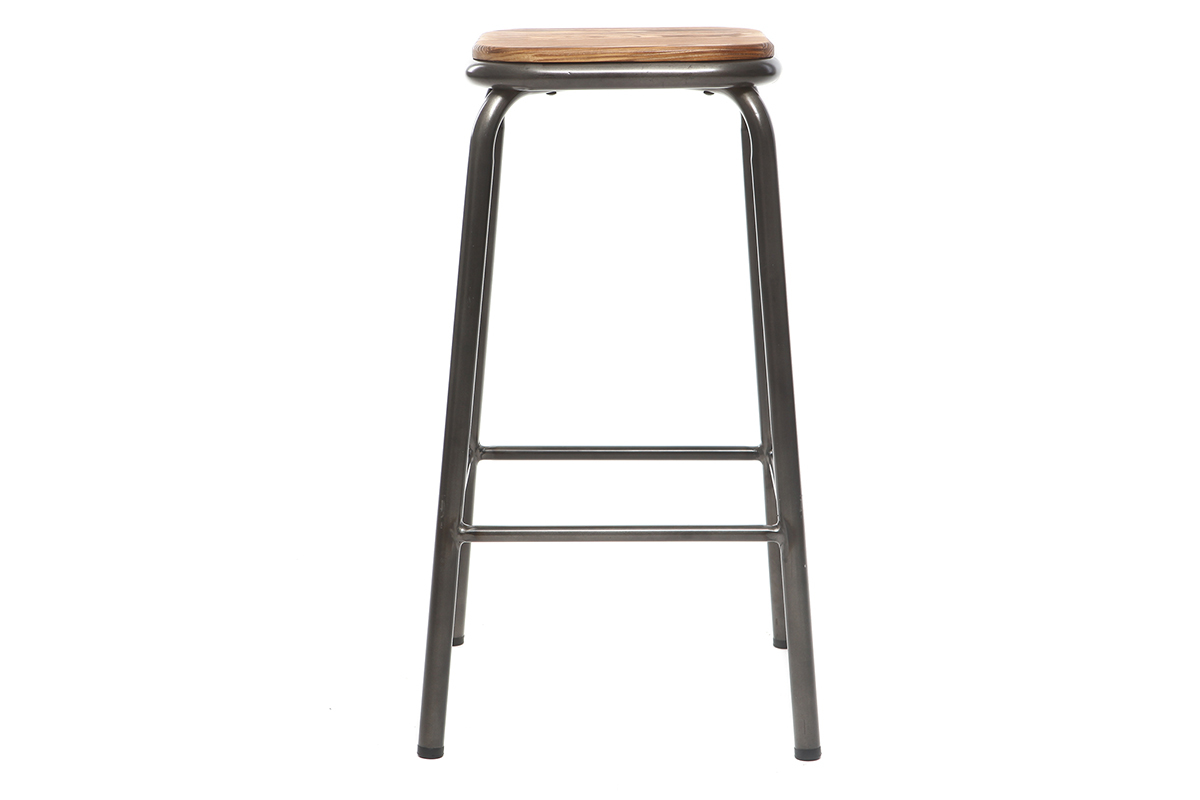 Tabouret de bar design inox et bois fonc� H65 cm (lot de 2) MEMPHIS