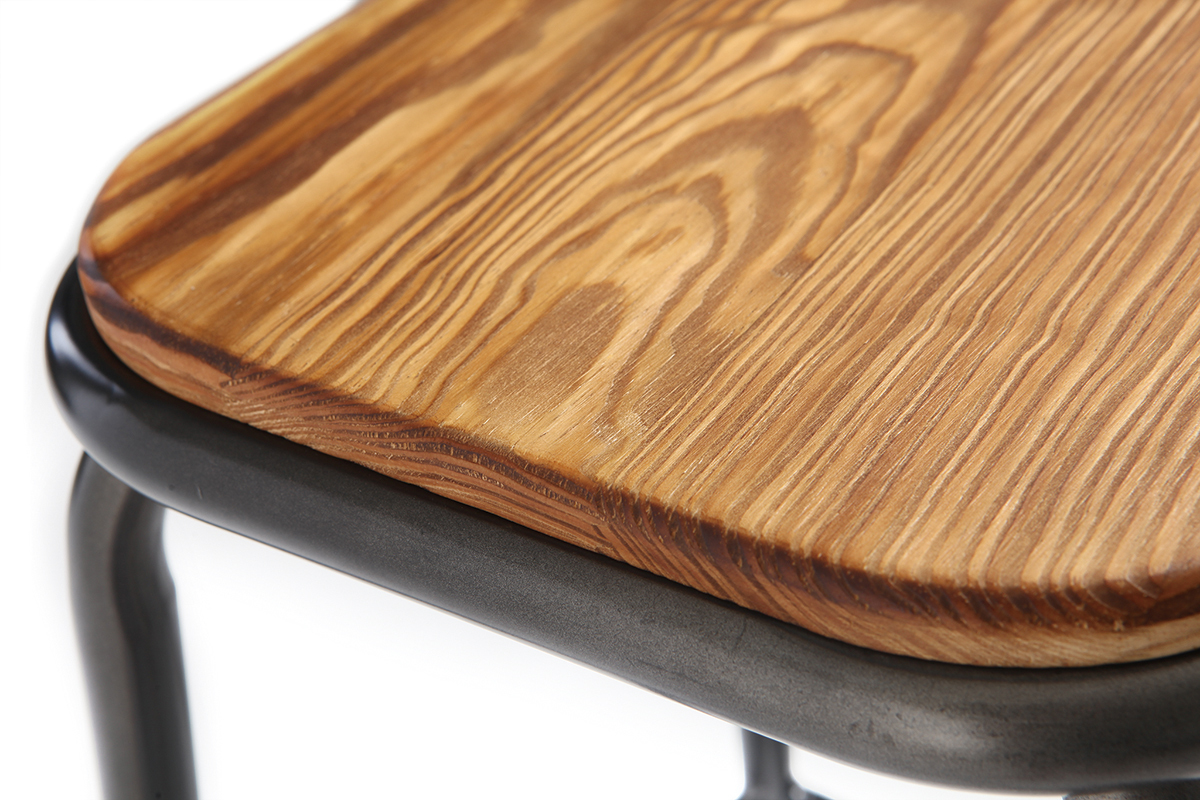 Tabouret de bar design inox et bois fonc� H65 cm (lot de 2) MEMPHIS