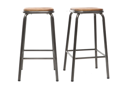 Tabouret de bar design inox et bois fonc&eacute; H65cm lot de 2 MEMPHIS