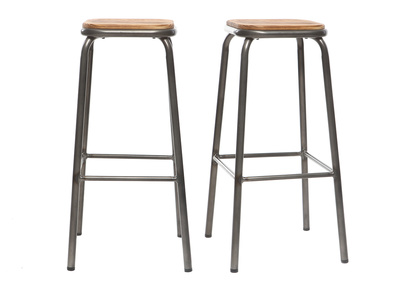 Tabouret de bar design inox et bois fonc&eacute; H75 cm (lot de 2) MEMPHIS