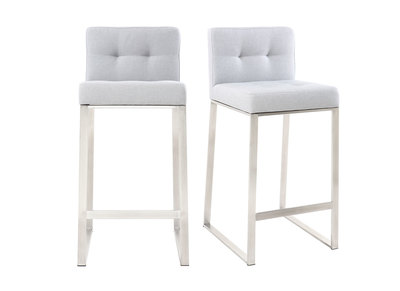 Tabouret de bar design m&eacute;tal et tissu gris clair 66cm lot de 2 HALEY