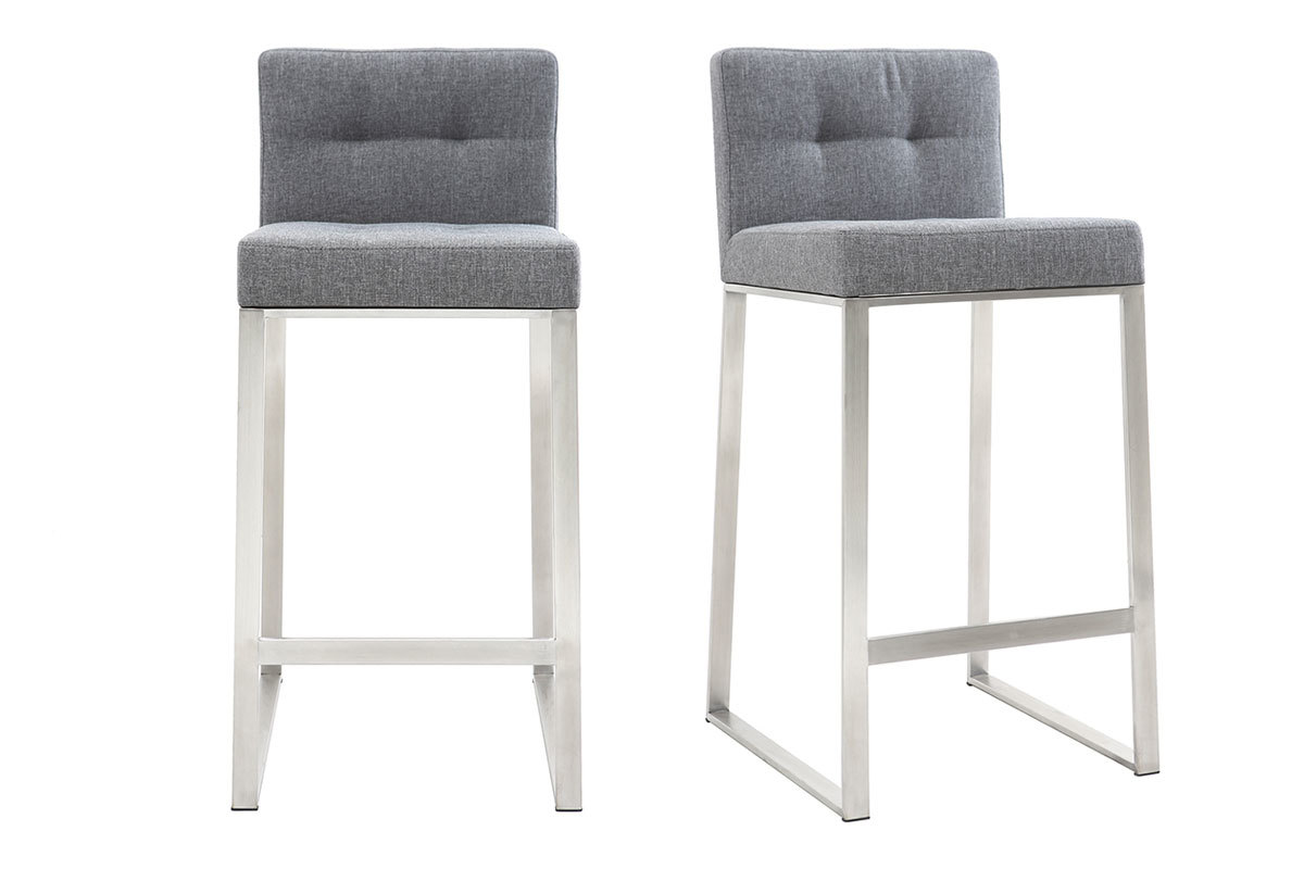 Tabouret de bar design métal et tissu gris foncé 66 cm (lot de 2) HALEY