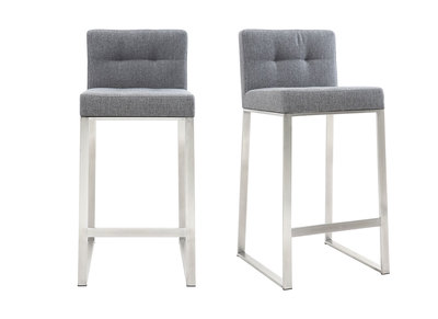 Tabouret de bar design m&eacute;tal et tissu gris fonc&eacute; 66cm lot de 2 HALEY