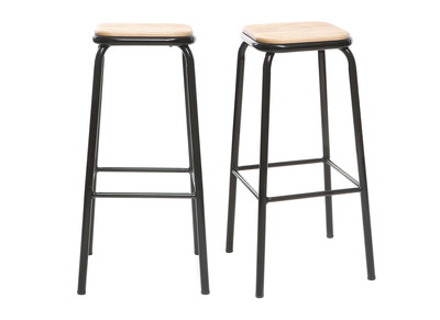 Tabouret de bar design Noir et bois clair H75cm lot de 2 MEMPHIS