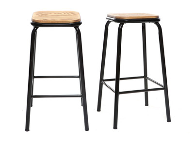 Tabouret de bar design noir et bois fonc&eacute; H65cm lot de 2 MEMPHIS