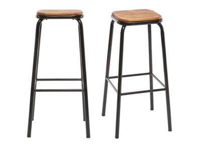 Tabouret de bar design noir et bois fonc&eacute; H75 cm (lot de 2) MEMPHIS