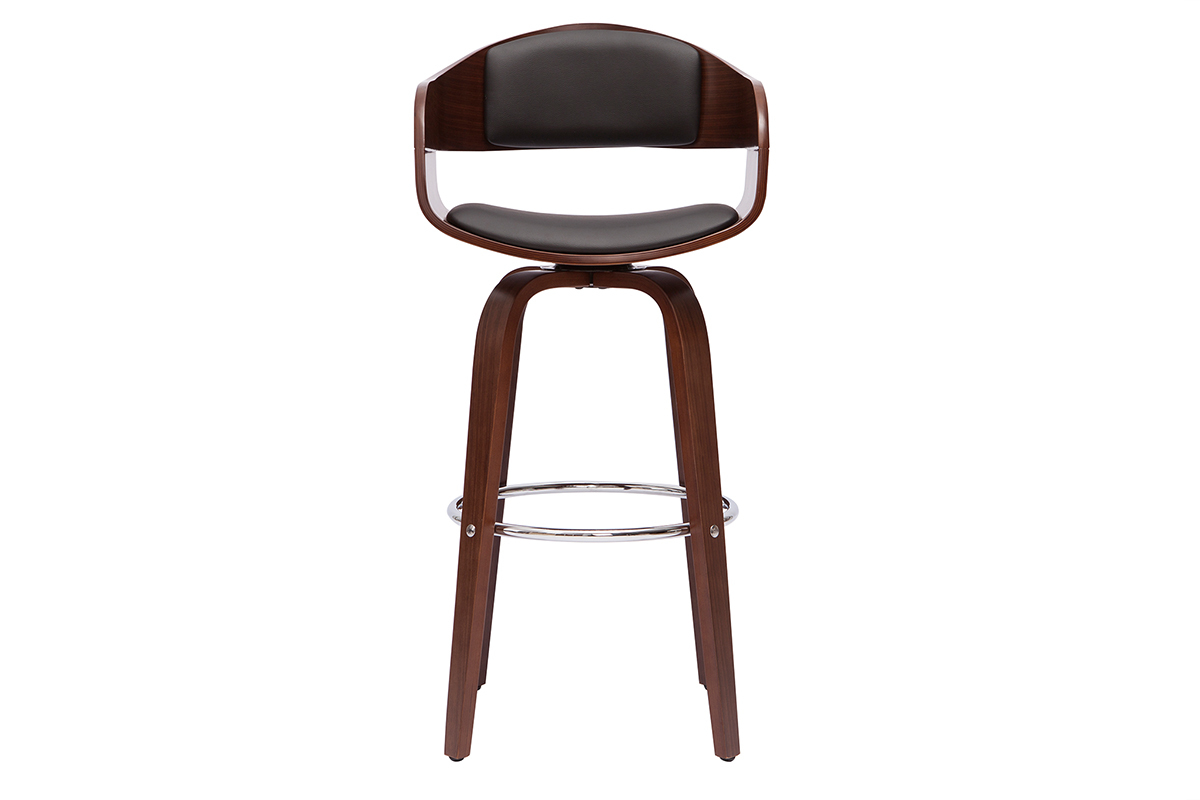 Tabouret de bar design noir et bois foncé noyer H65 cm pivotant 360° GAO