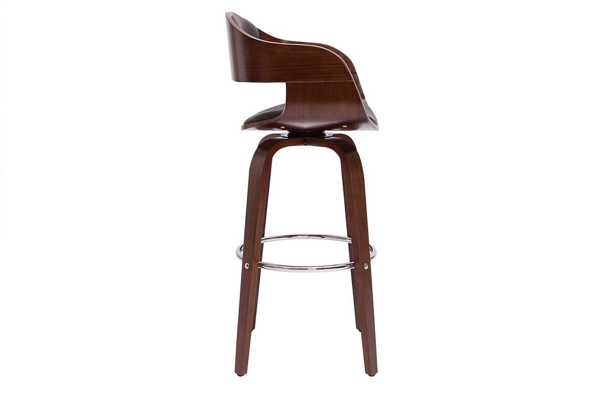 Tabouret de bar design noir et bois foncé noyer H65 cm pivotant 360° GAO