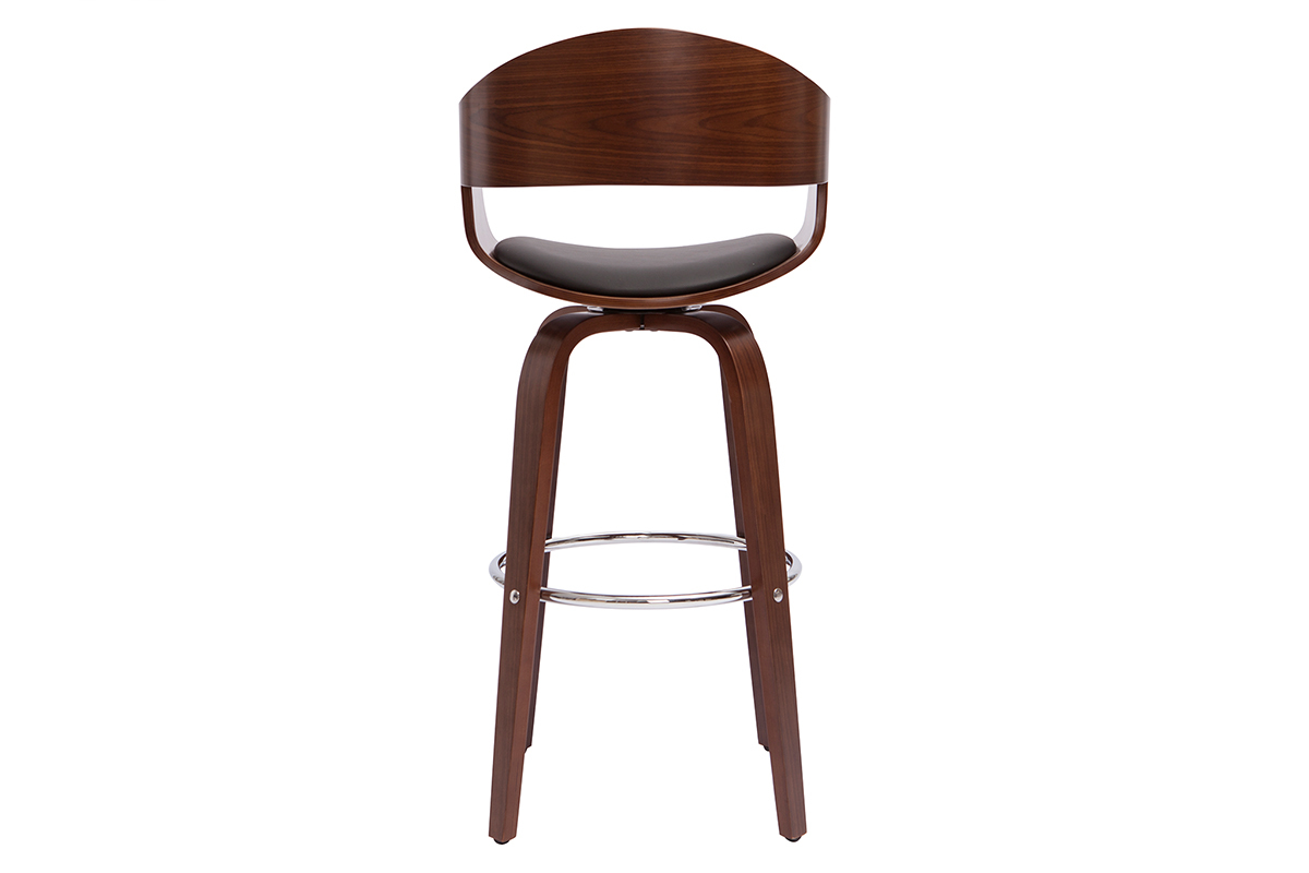 Tabouret de bar design noir et bois foncé noyer H65 cm pivotant 360° GAO