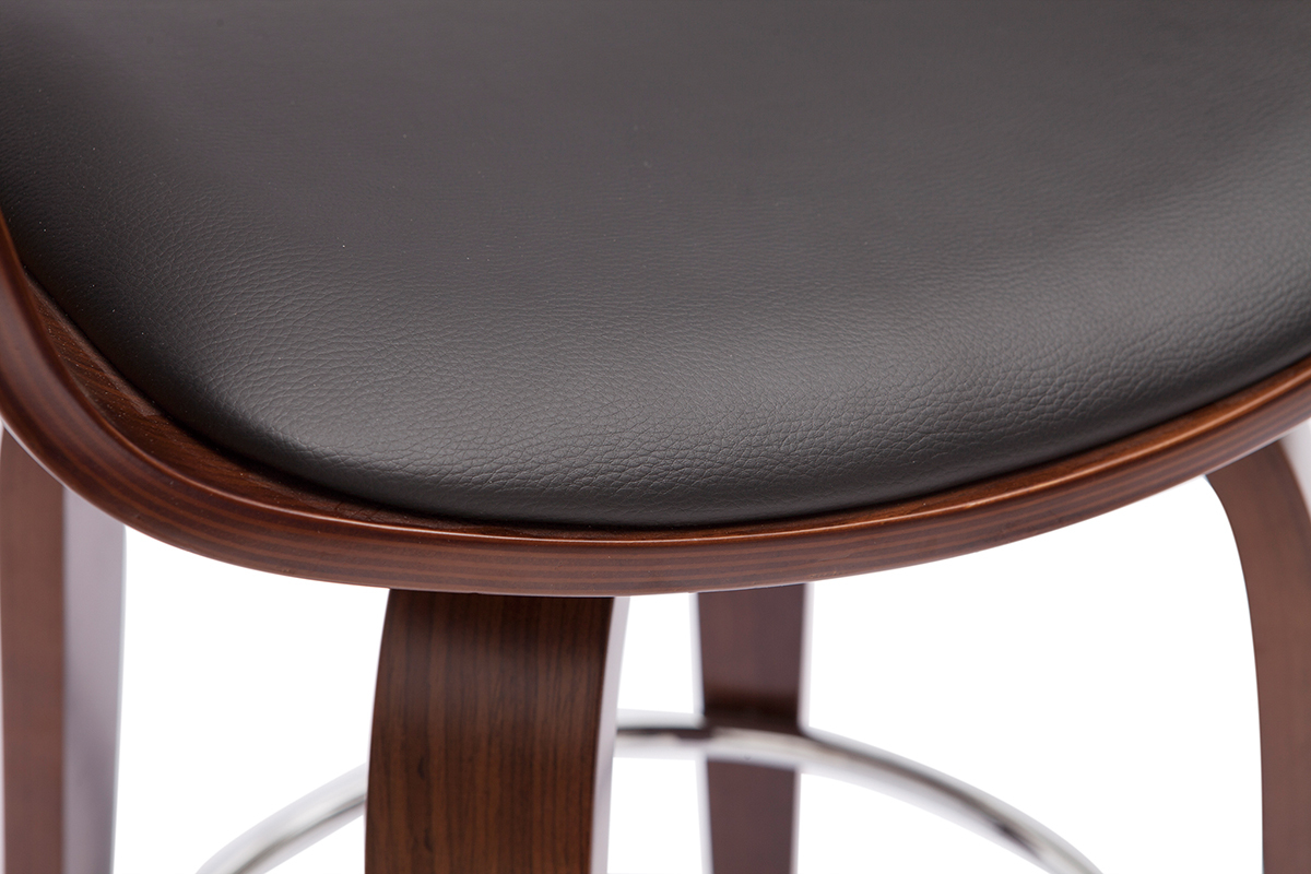 Tabouret de bar design noir et bois foncé noyer H65 cm pivotant 360° GAO