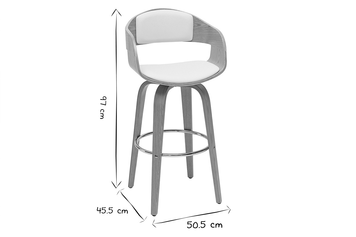 Tabouret de bar design noir et bois foncé noyer H65 cm pivotant 360° GAO