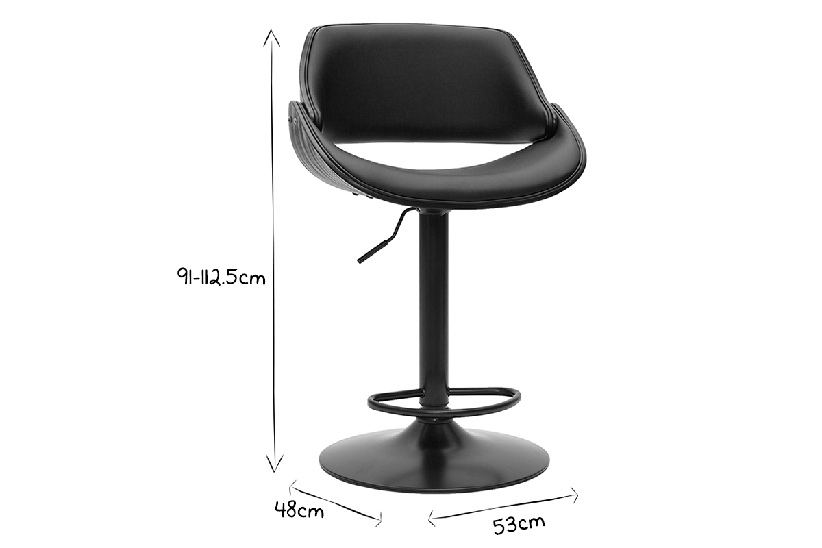 Tabouret de bar design noir réglable pivotant 360° CLASH