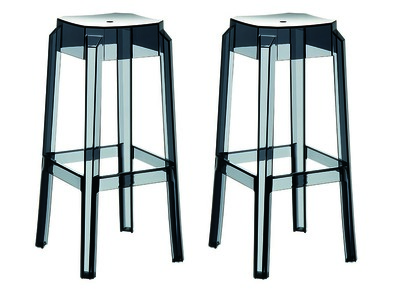 Tabouret de bar design noir transparent 75cm lot de 2 CLEAR
