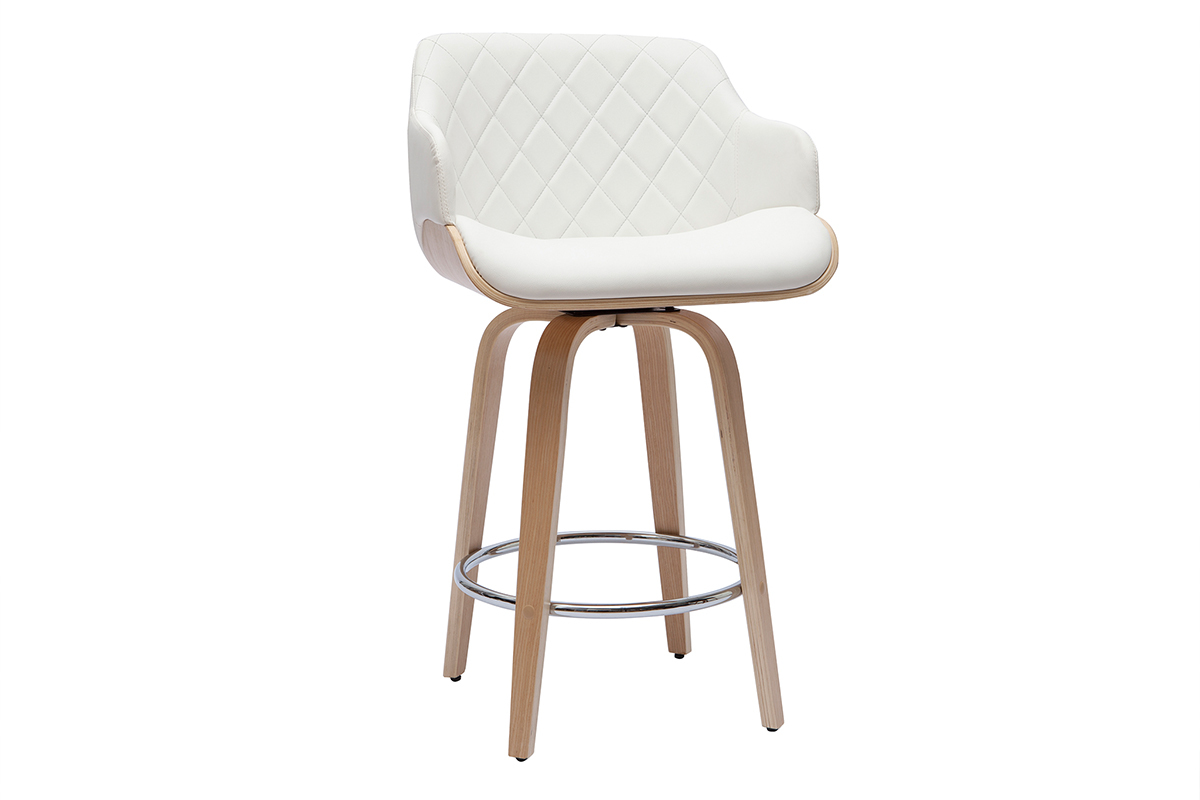 Tabouret de bar design pivotant 360� blanc et bois clair H65 cm LUCIEN