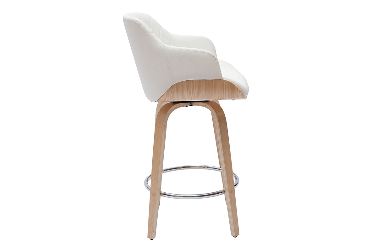 Tabouret de bar design pivotant 360� blanc et bois clair H65 cm LUCIEN
