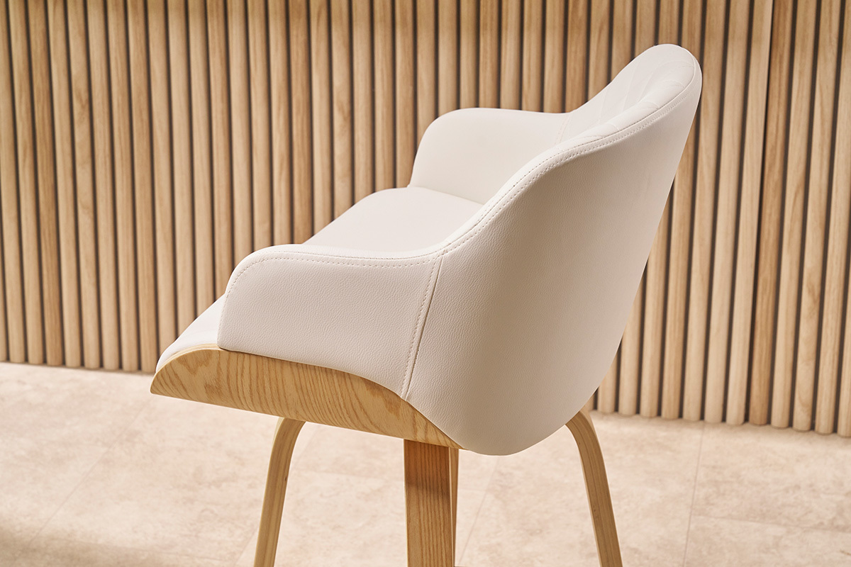 Tabouret de bar design pivotant 360� blanc et bois clair H65 cm LUCIEN