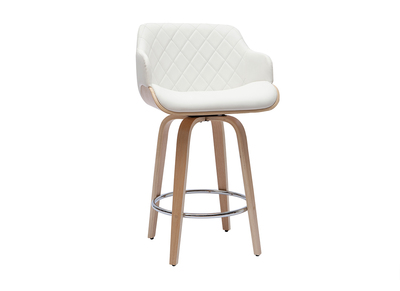 Tabouret de bar design pivotant 360&deg; blanc et bois clair H65 cm LUCIEN