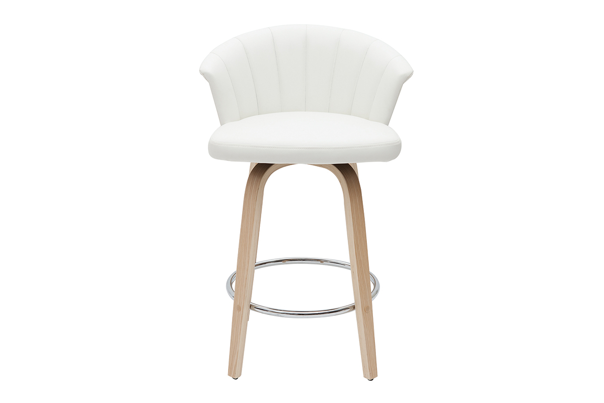 Tabouret de bar design pivotant blanc et bois clair ALBIN