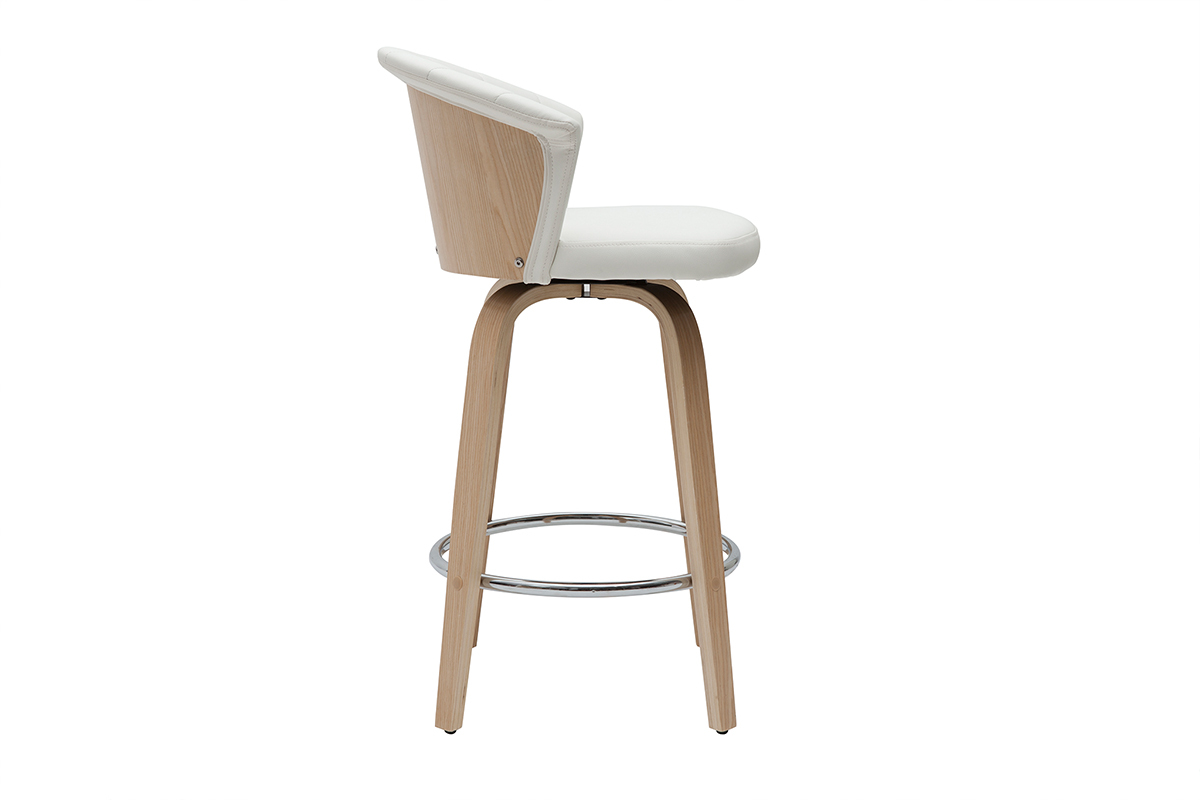 Tabouret de bar design pivotant blanc et bois clair ALBIN