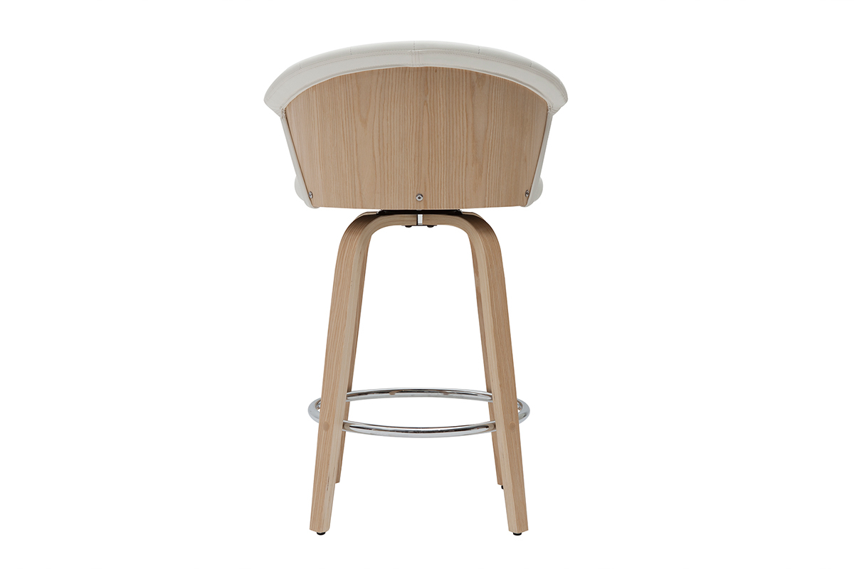 Tabouret de bar design pivotant blanc et bois clair ALBIN