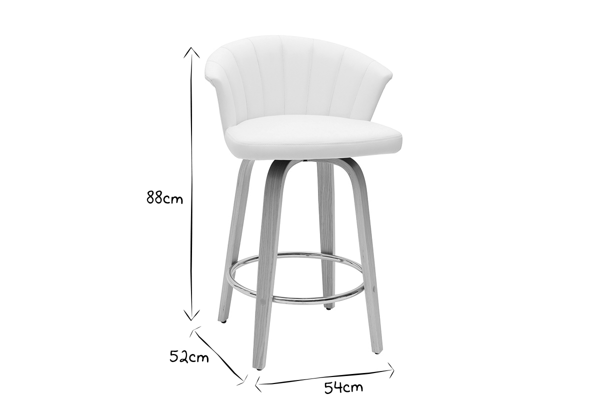 Tabouret de bar design pivotant blanc et bois clair ALBIN