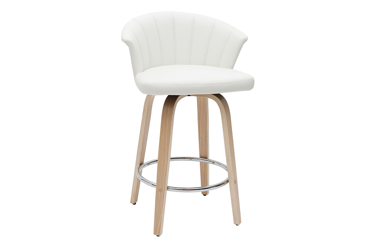 Tabouret de bar design pivotant blanc et bois clair ALBIN