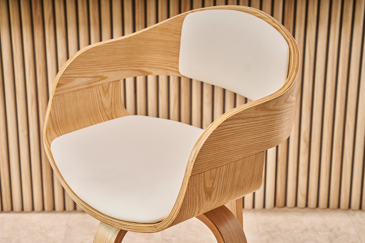 Tabouret de bar design pivotant blanc et bois clair H65 cm GAO