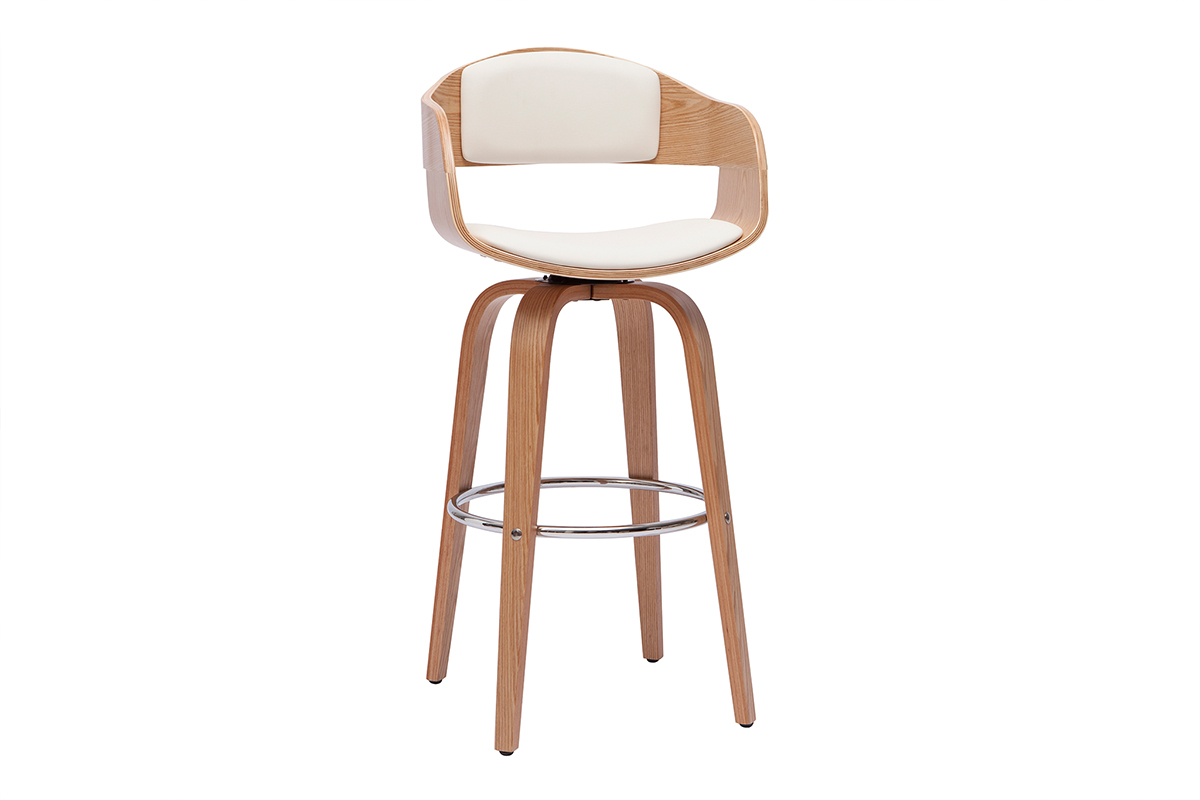 Tabouret de bar design pivotant blanc et bois clair H67.5 cm GAO