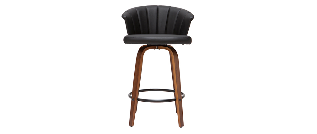 Tabouret de bar design pivotant noir et bois fonc� H65cm ALBIN
