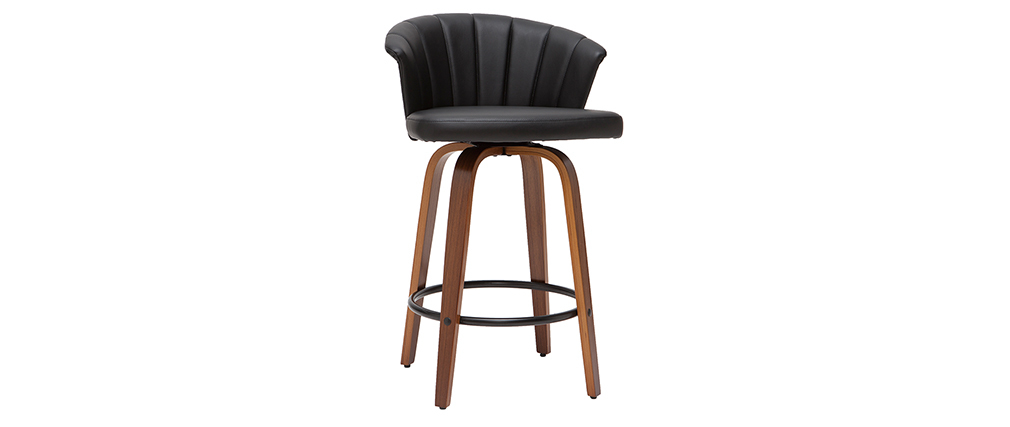 Tabouret de bar design pivotant noir et bois fonc� H65cm ALBIN