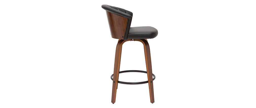 Tabouret de bar design pivotant noir et bois fonc� H65cm ALBIN