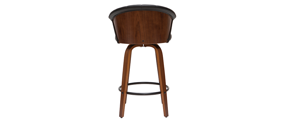Tabouret de bar design pivotant noir et bois fonc� H65cm ALBIN