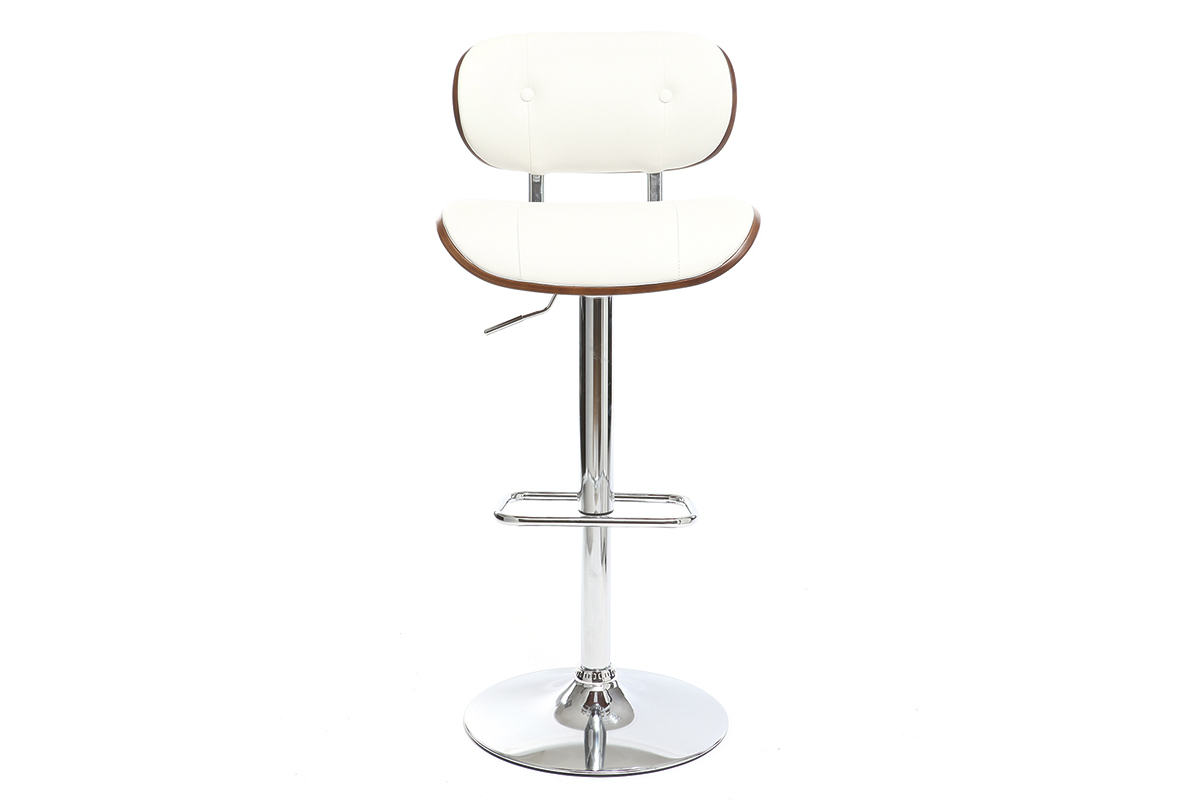 Tabouret de bar design polyur�thane blanc et bois fonc� MARTY