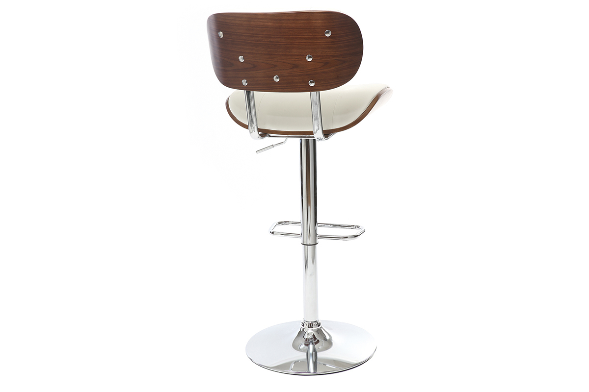 Tabouret de bar design polyur�thane blanc et bois fonc� MARTY