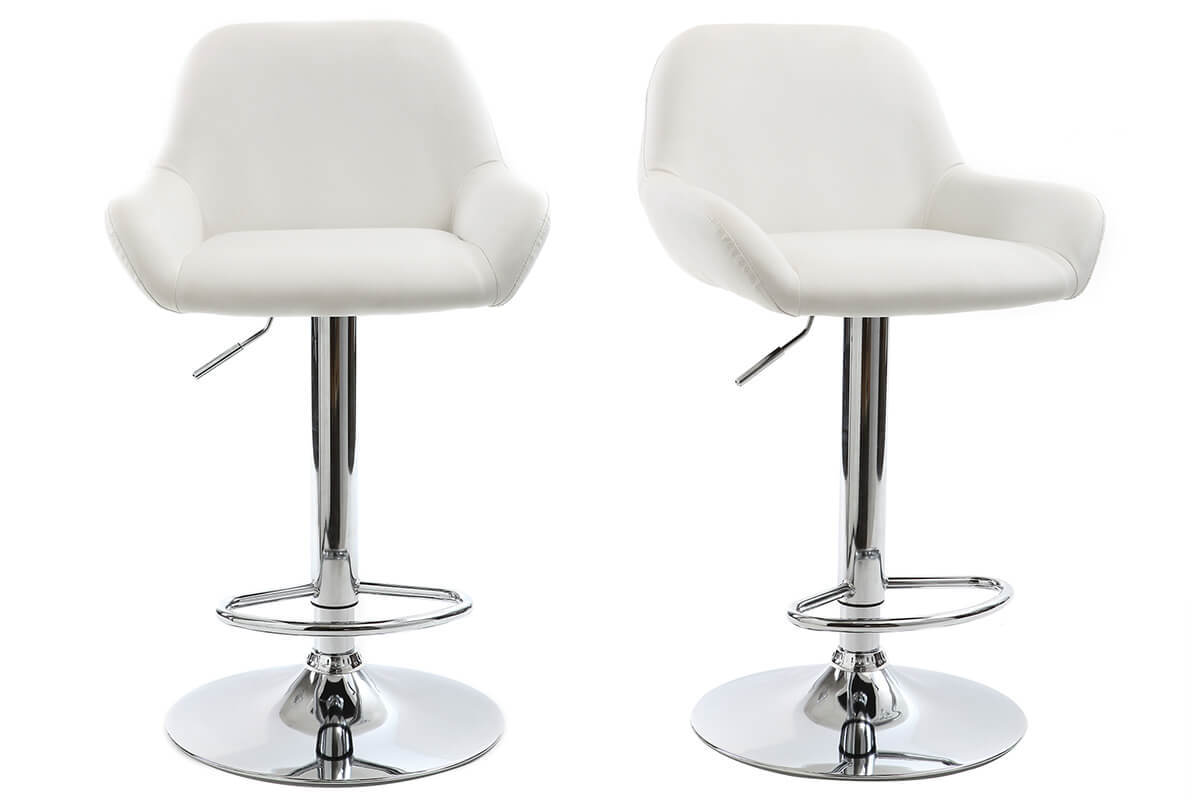 Tabouret de bar design polyurthane blanc lot de 2 CYRUS