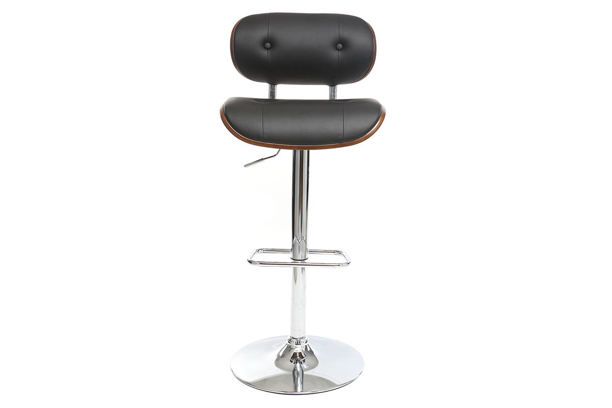 Tabouret de bar design polyurthane noir et bois fonc MARTY