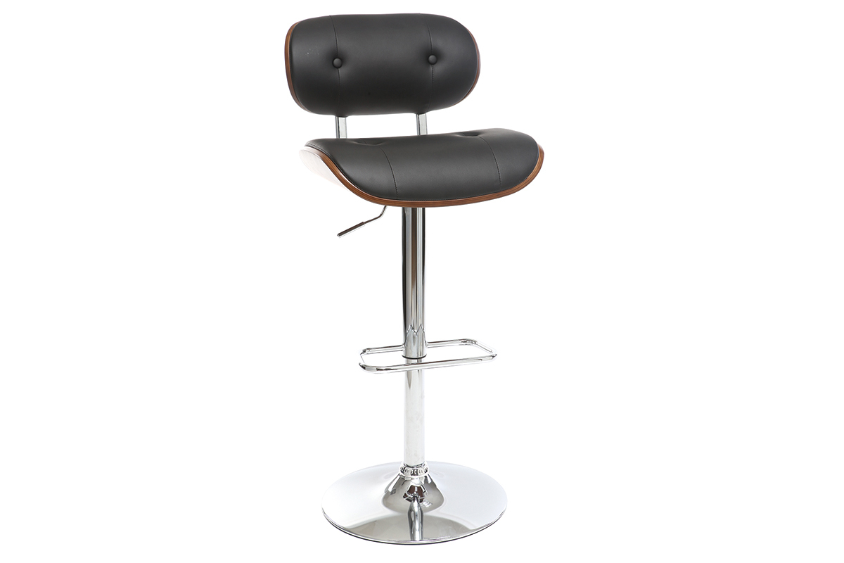Tabouret de bar design polyurthane noir et bois fonc MARTY