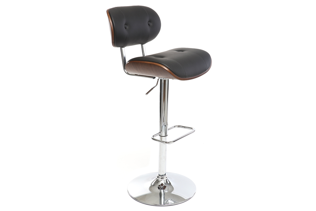 Tabouret de bar design polyurthane noir et bois fonc MARTY