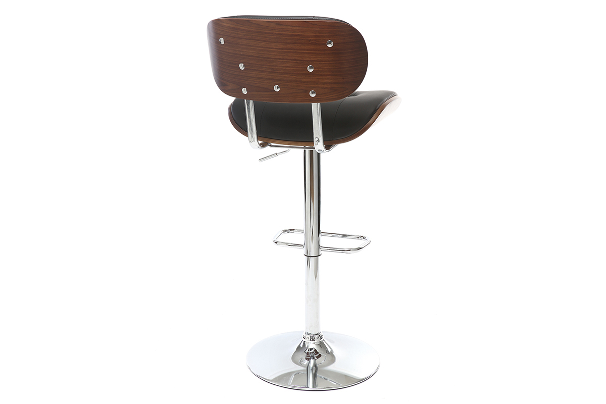 Tabouret de bar design polyurthane noir et bois fonc MARTY