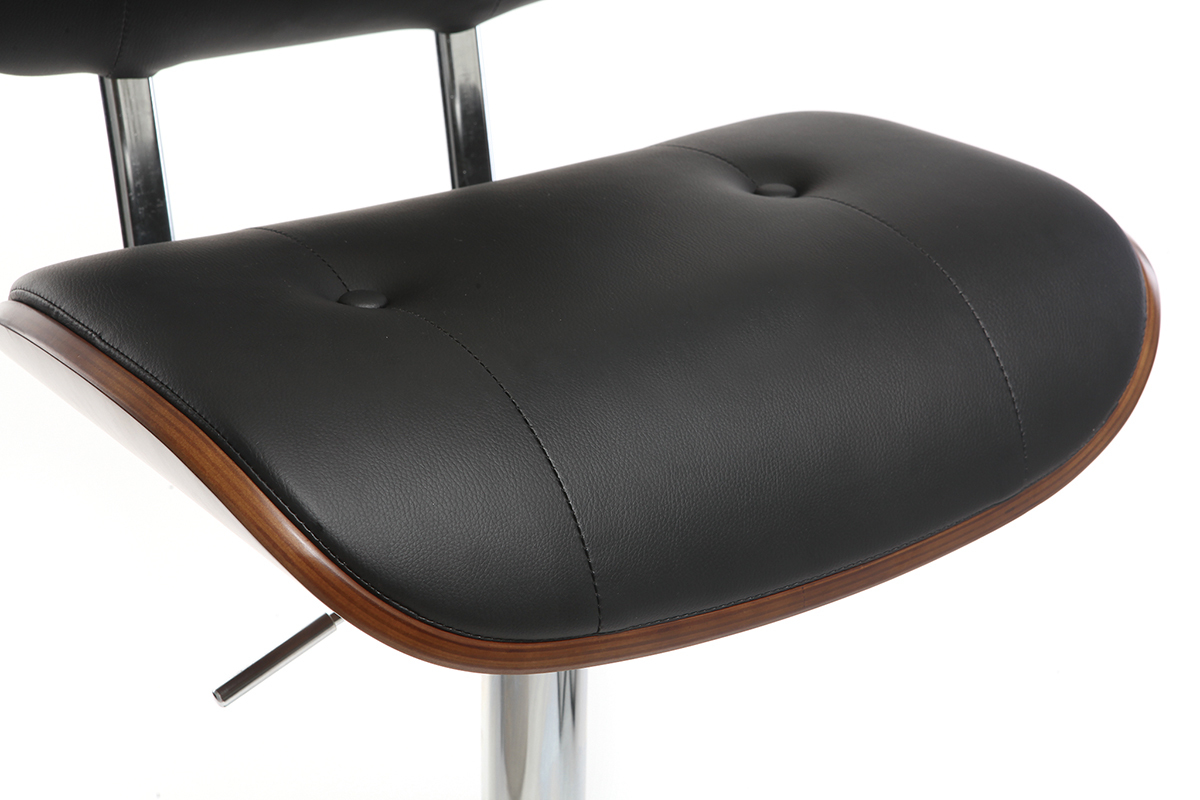 Tabouret de bar design polyurthane noir et bois fonc MARTY