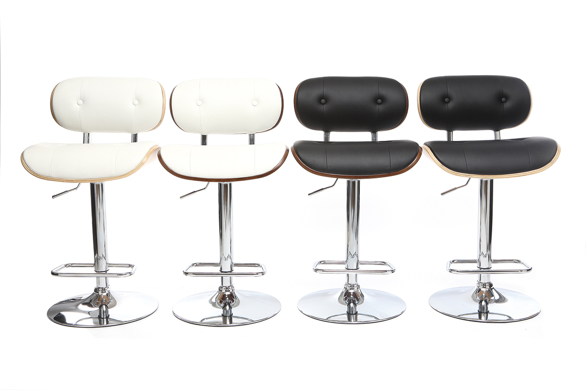 Tabouret de bar design polyurthane noir et bois fonc MARTY