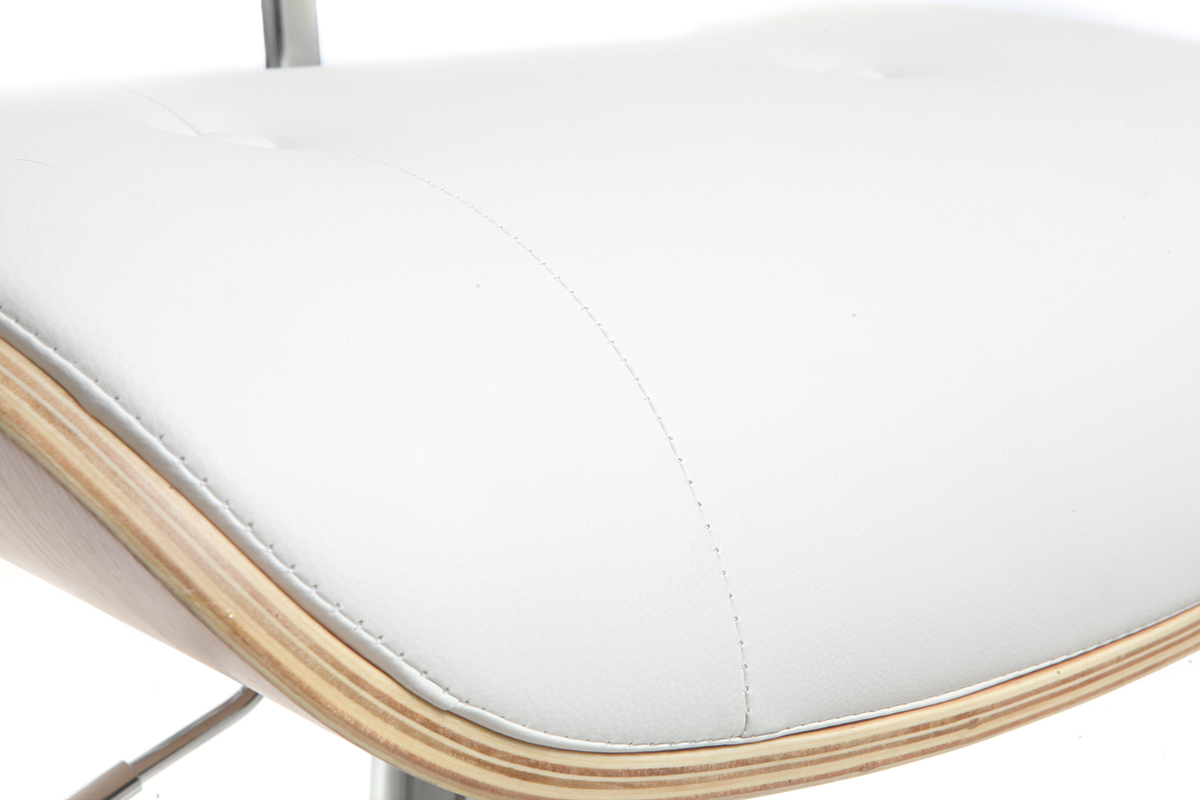 Tabouret de bar design poylur�thane blanc et bois clair MARTY