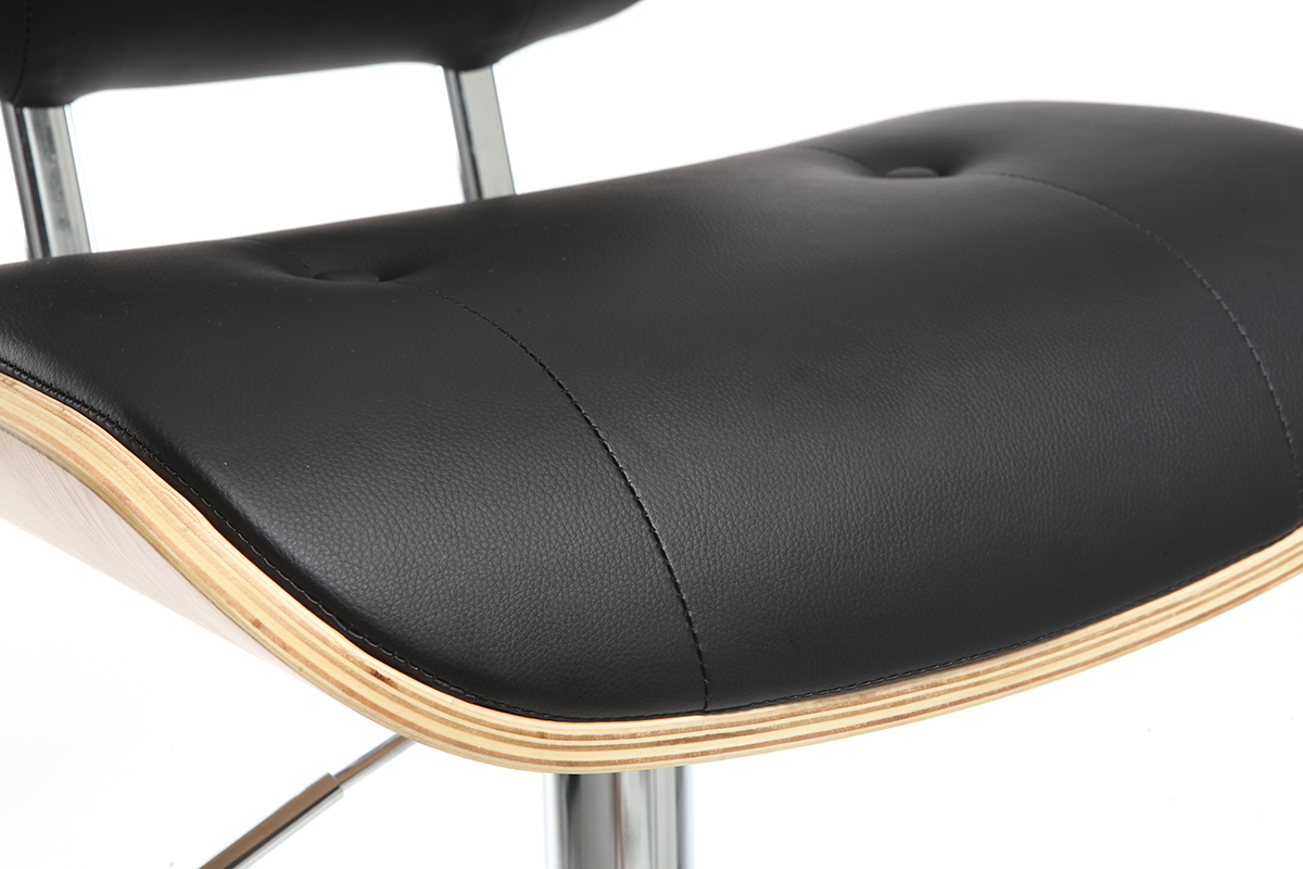 Tabouret de bar design poylur�thane noir et bois clair MARTY