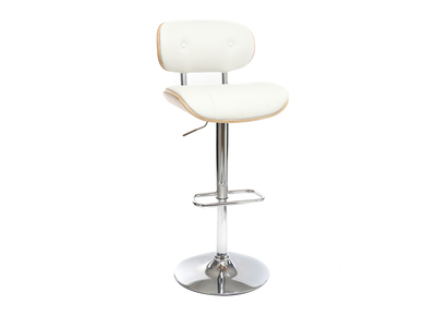 Tabouret de bar design PU blanc et bois clair MARTY