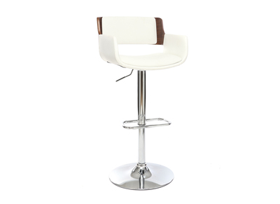 Tabouret de bar design PU blanc et bois fonc&eacute; RAY